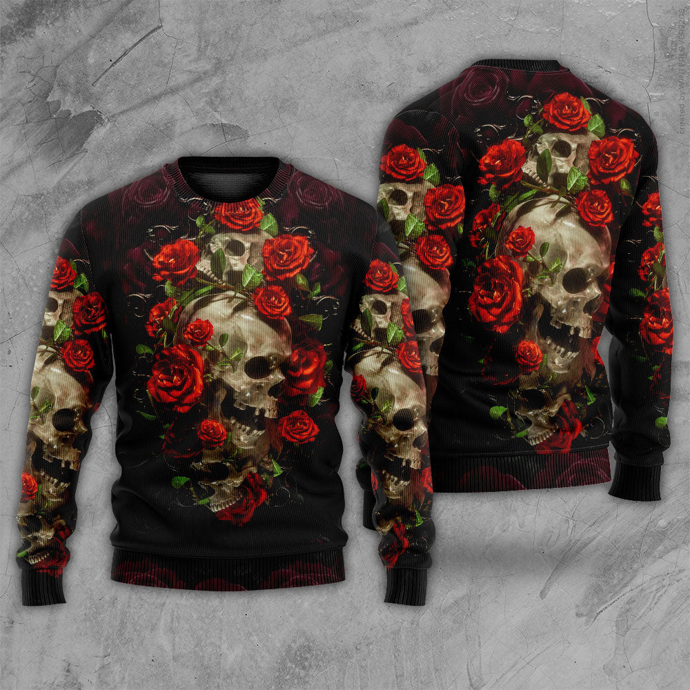 Skull And Roses Art Ugly Christmas Sweaters