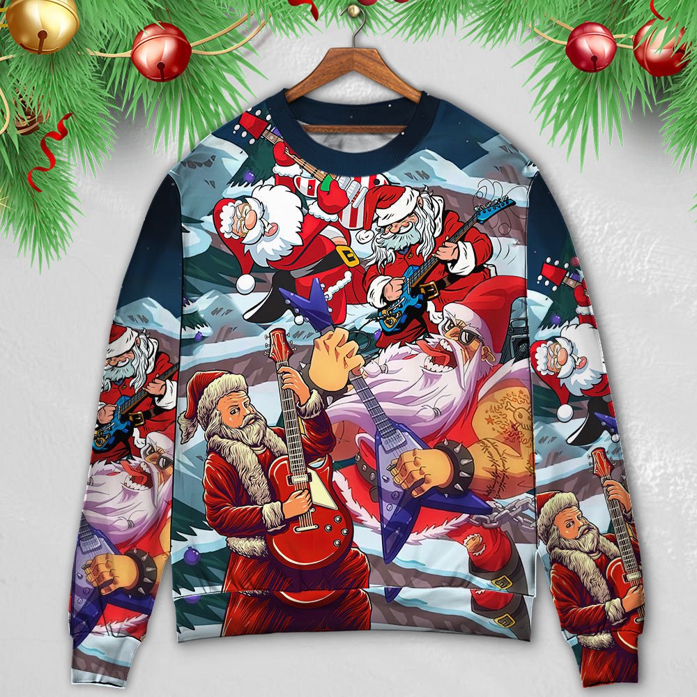 Christmas Santa With Electric Guitar Ugly Sweaters