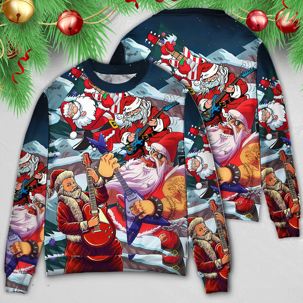 Christmas Santa With Electric Guitar Ugly Sweaters