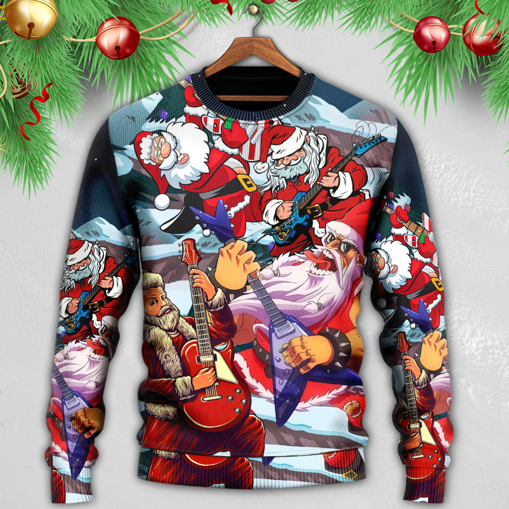 Christmas Santa With Electric Guitar Ugly Sweaters