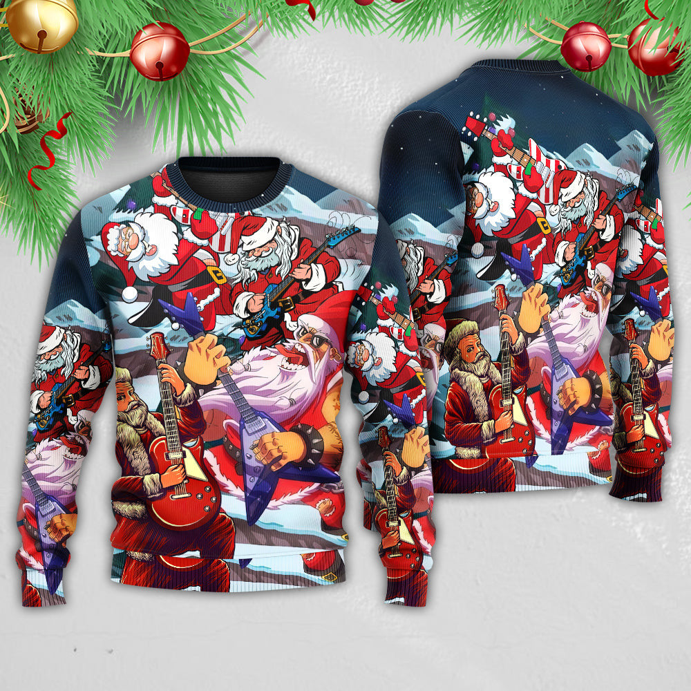 Christmas Santa With Electric Guitar Ugly Sweaters