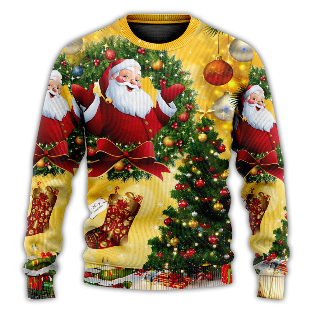 Christmas Tree Yellow Santa Claus Ugly Sweaters