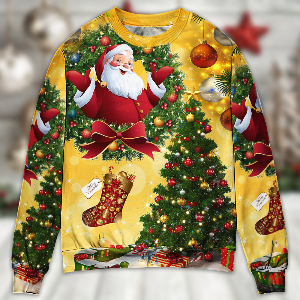 Christmas Tree Yellow Santa Claus Ugly Sweaters