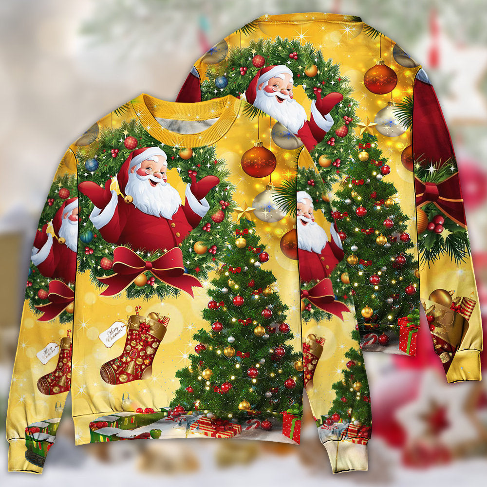 Christmas Tree Yellow Santa Claus Ugly Sweaters