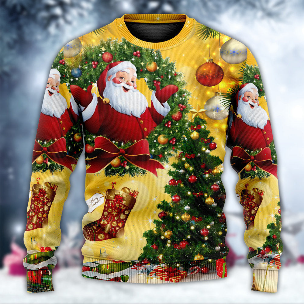 Christmas Tree Yellow Santa Claus Ugly Sweaters