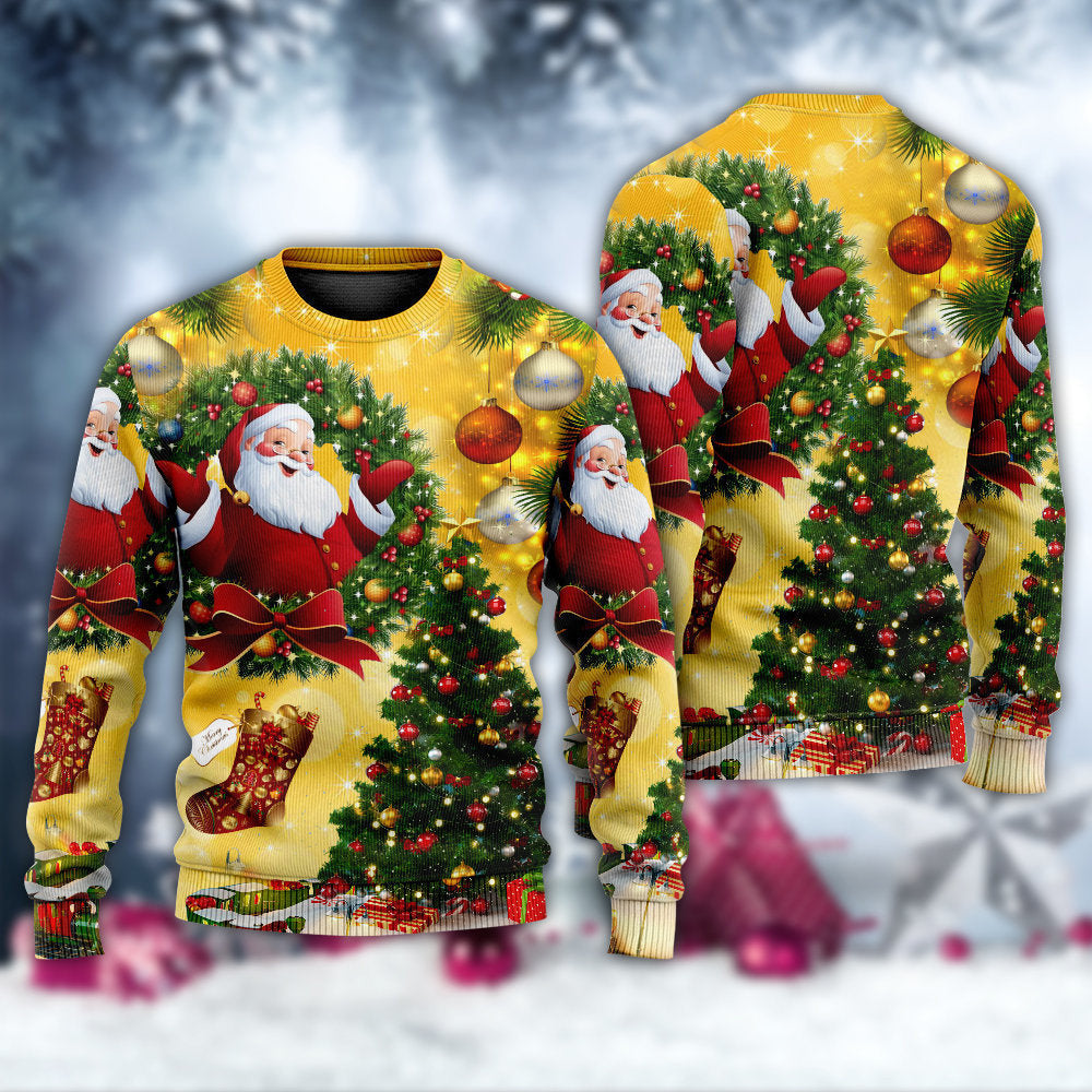 Christmas Tree Yellow Santa Claus Ugly Sweaters