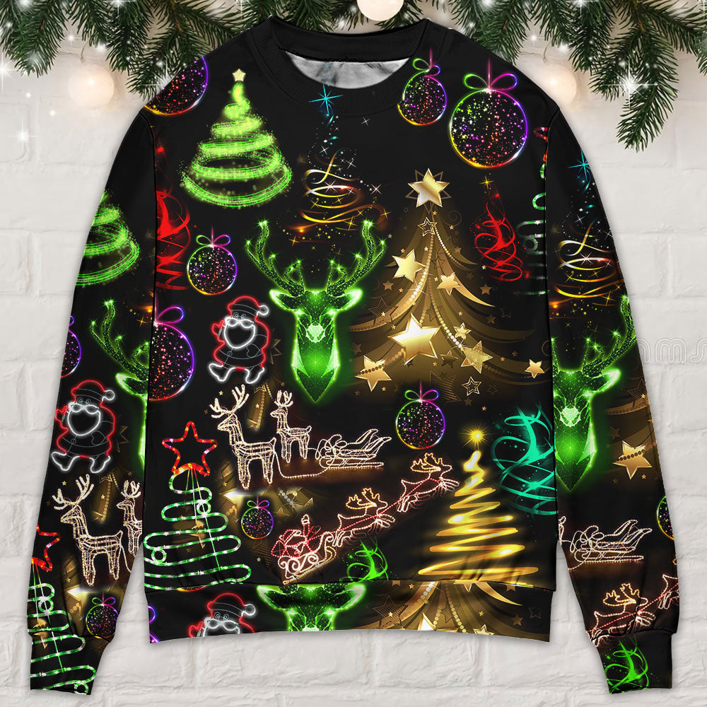 Christmas Neon Art Tree And Snowman Cool Ugly Sweaters Sweater