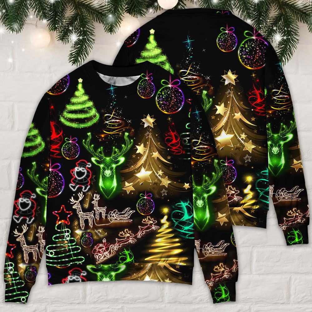 Christmas Neon Art Tree And Snowman Cool Ugly Sweaters Sweater