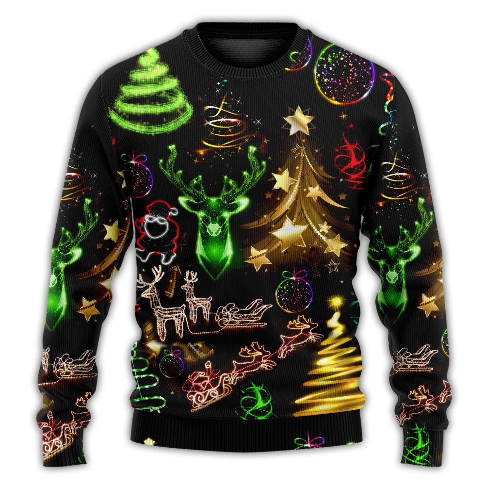 Christmas Neon Art Tree And Snowman Cool Ugly Sweaters Sweater