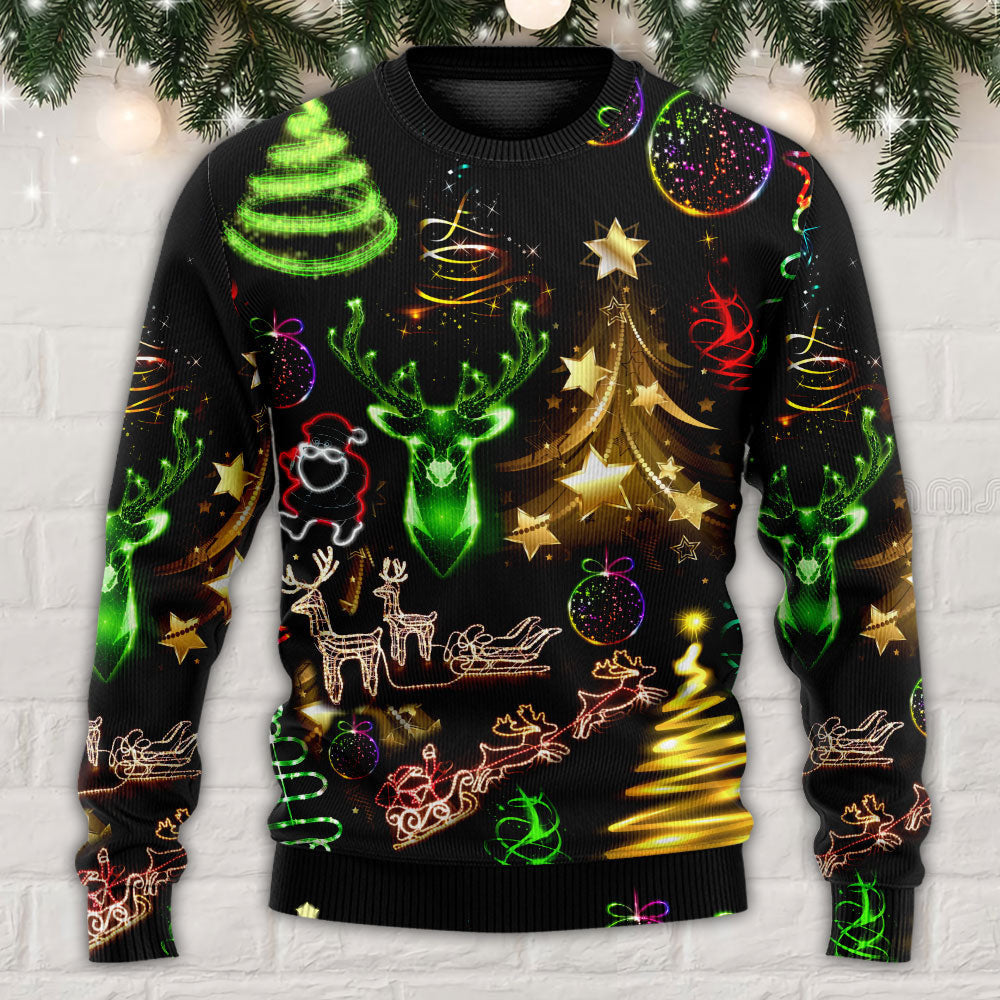 Christmas Neon Art Tree And Snowman Cool Ugly Sweaters Sweater