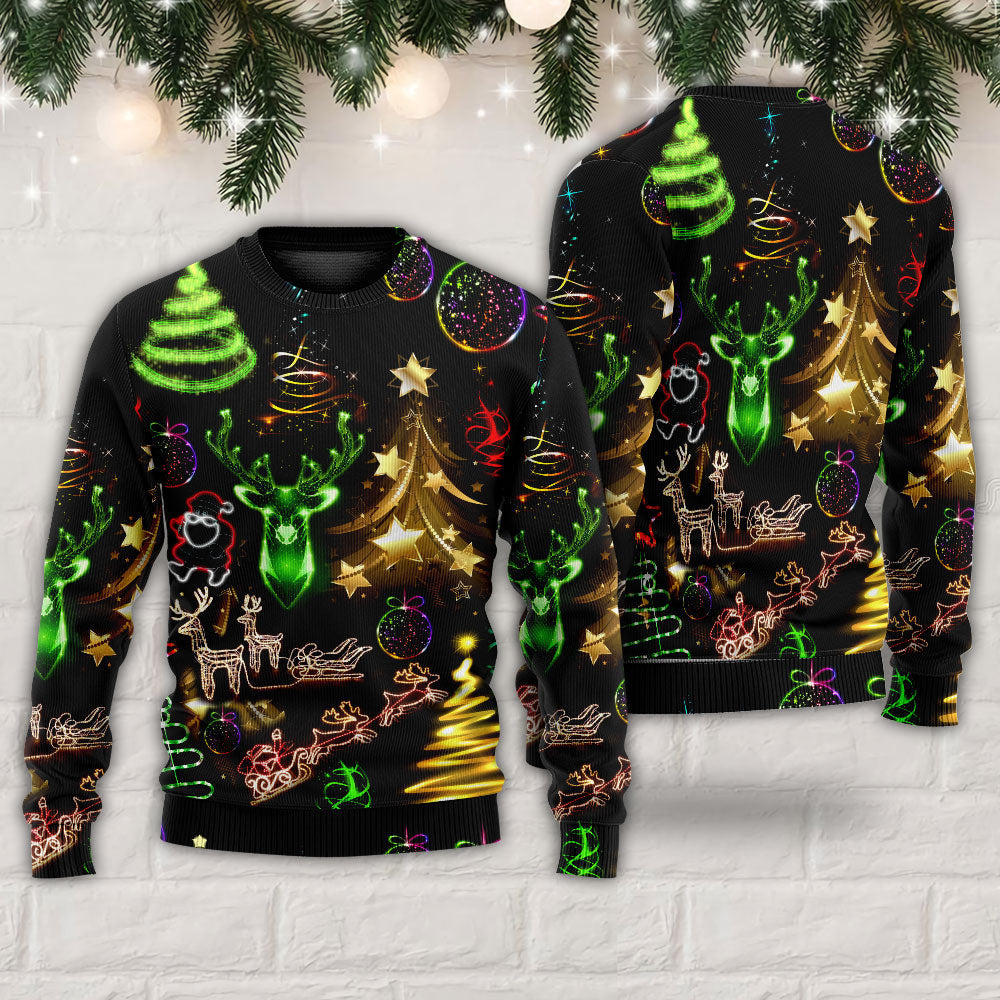 Christmas Neon Art Tree And Snowman Cool Ugly Sweaters Sweater