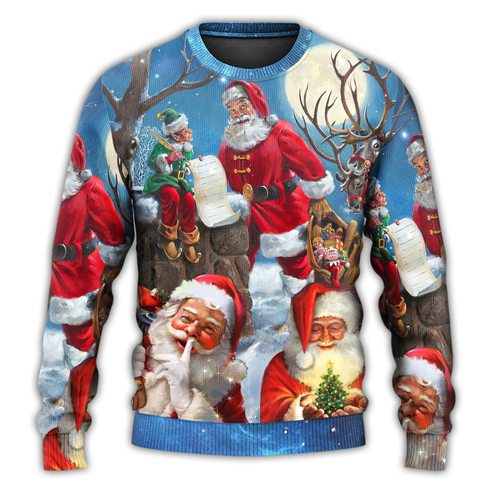 Christmas Funny Santa Claus Elf Xmas Is Coming Blue Sky Art Style Ugly Sweaters