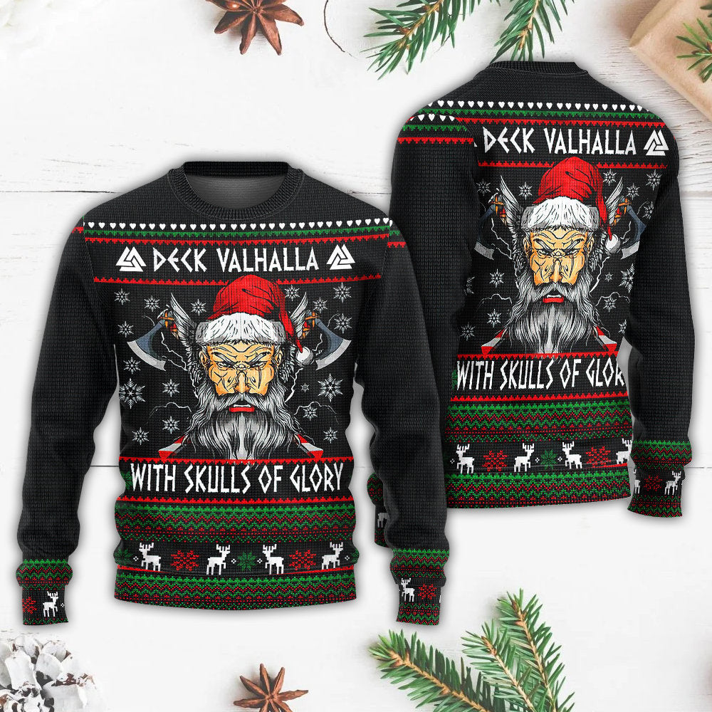 Christmas Deck Valhalla With Skull Of Glory Ugly Sweaters