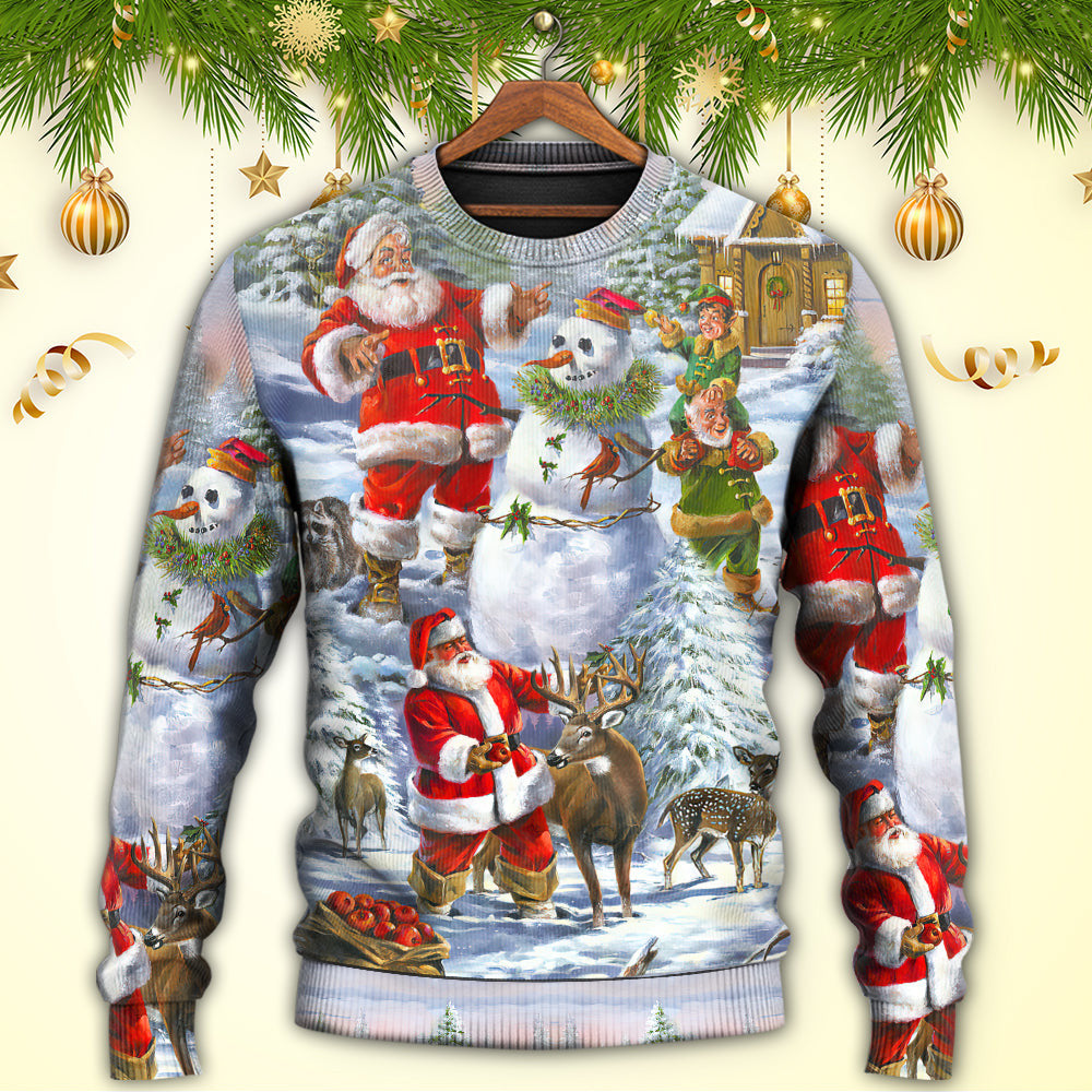 Christmas Santa Claus Snowman Elf So Happy Art Style Ugly Sweaters