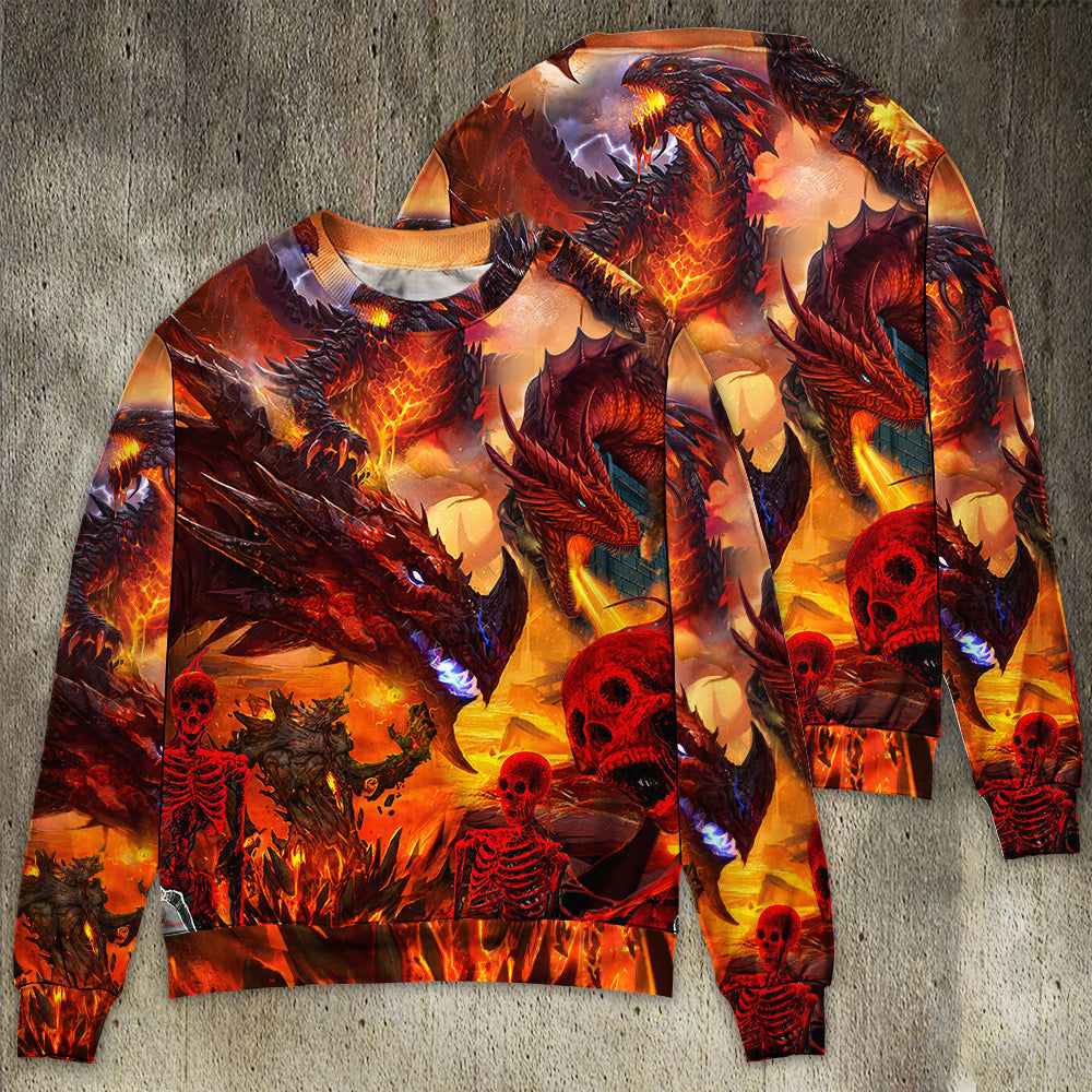 Dragon Red Skull Fire Art Style Ugly Christmas Sweaters