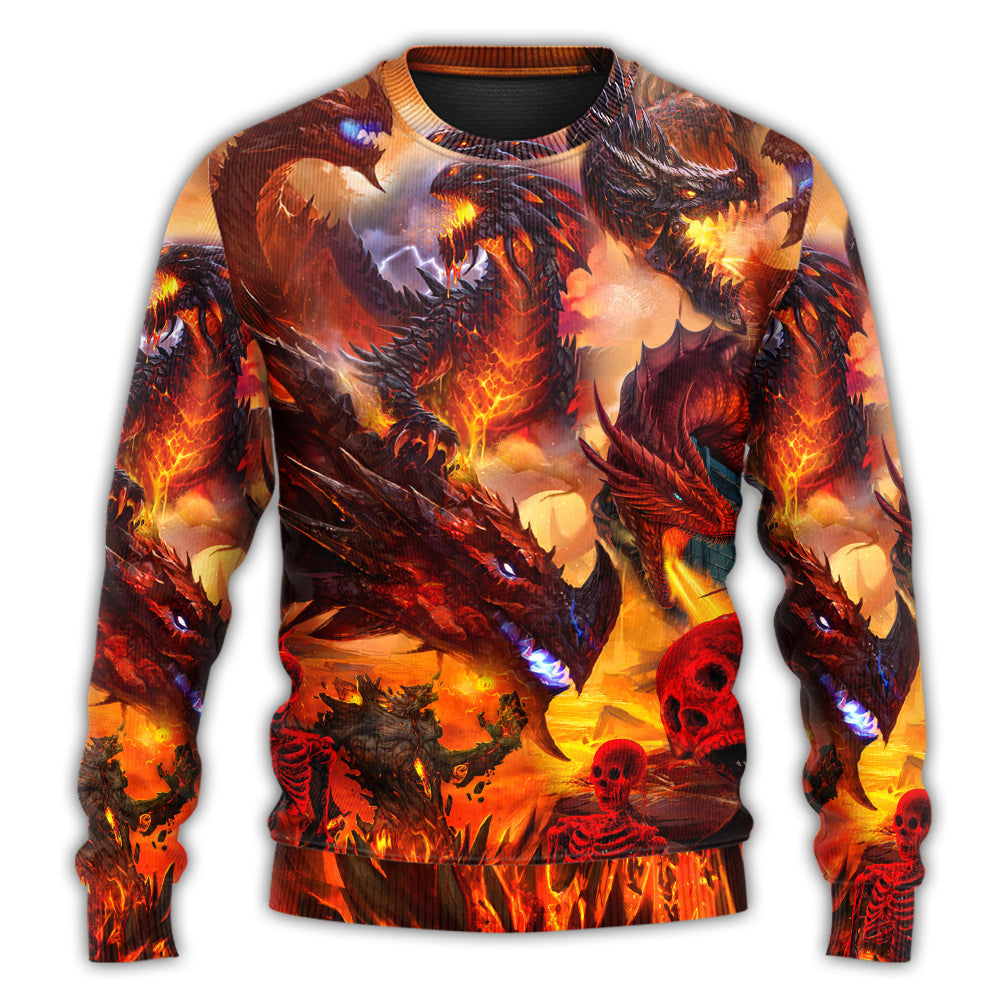 Dragon Red Skull Fire Art Style Ugly Christmas Sweaters