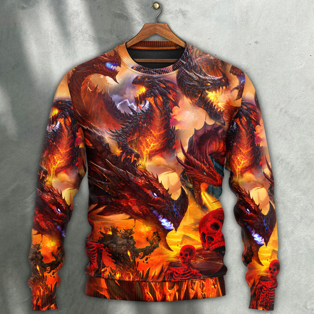 Dragon Red Skull Fire Art Style Ugly Christmas Sweaters