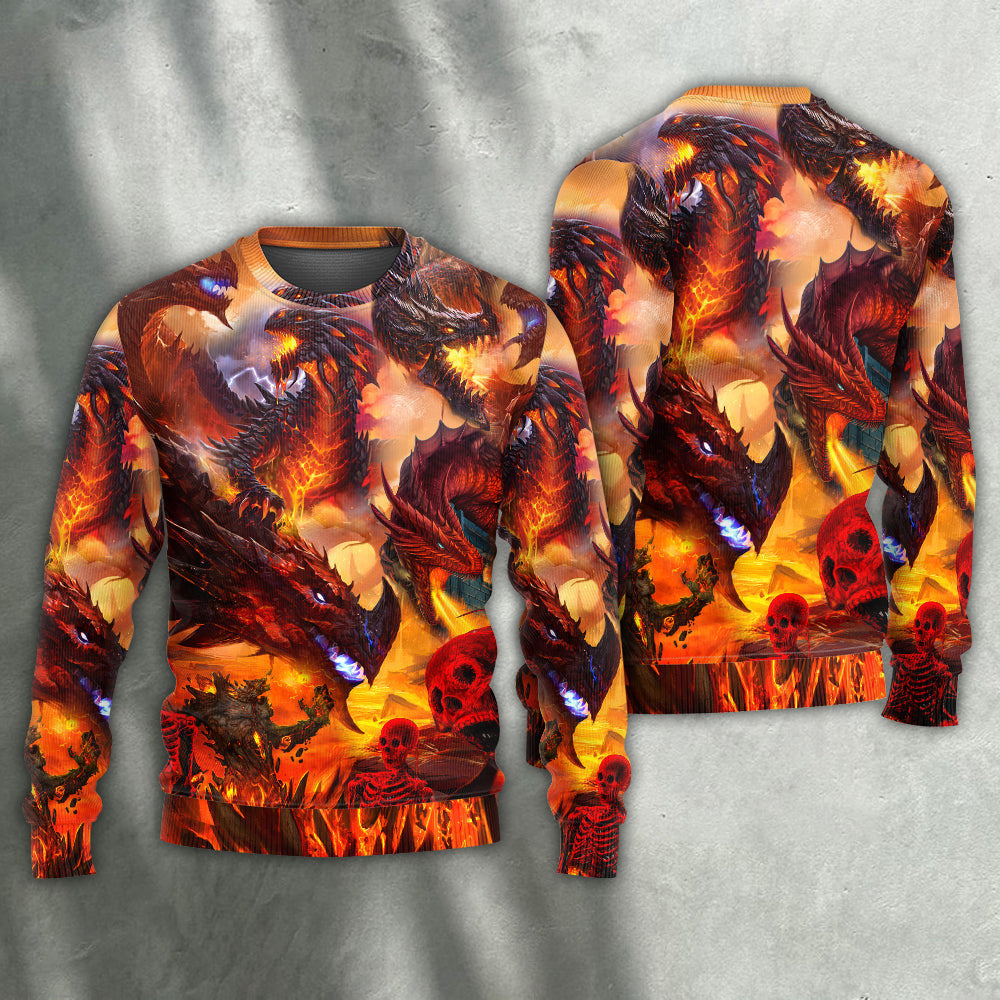 Dragon Red Skull Fire Art Style Ugly Christmas Sweaters