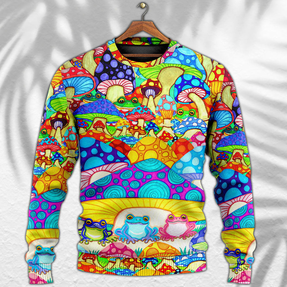Hippie Frog Mushroom Colorful Art Peace Ugly Christmas Sweaters