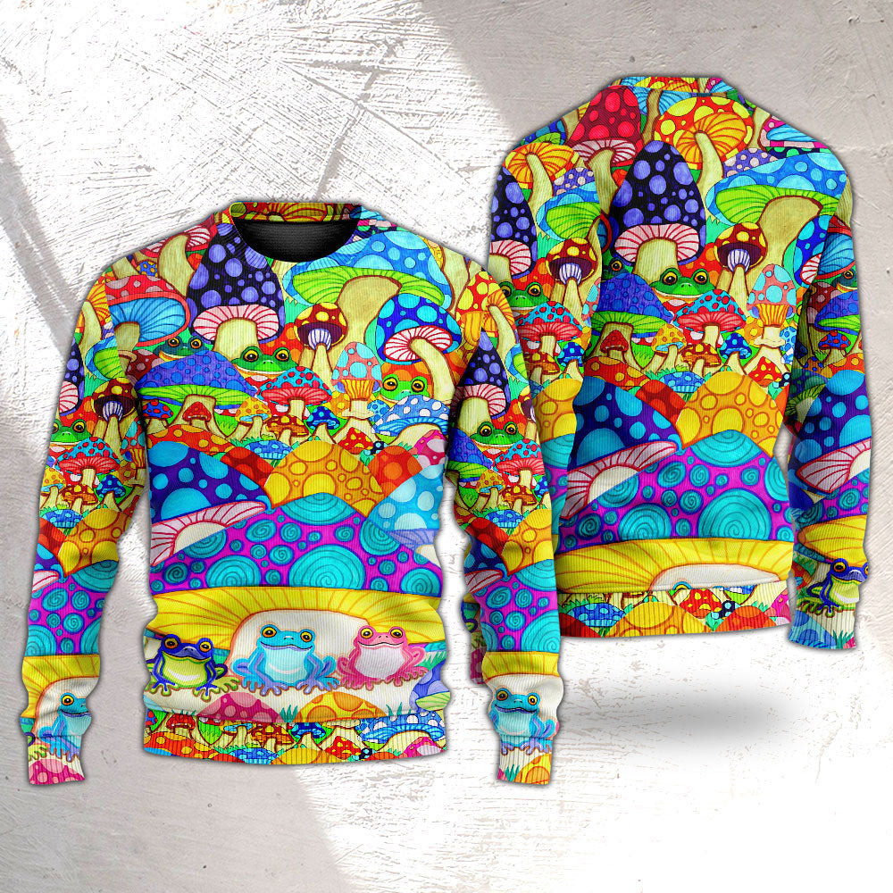 Hippie Frog Mushroom Colorful Art Peace Ugly Christmas Sweaters