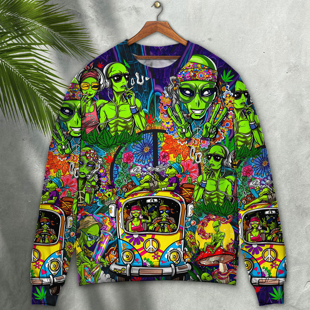 Hippie Space Alien Smoking Weed Ugly Christmas Sweaters