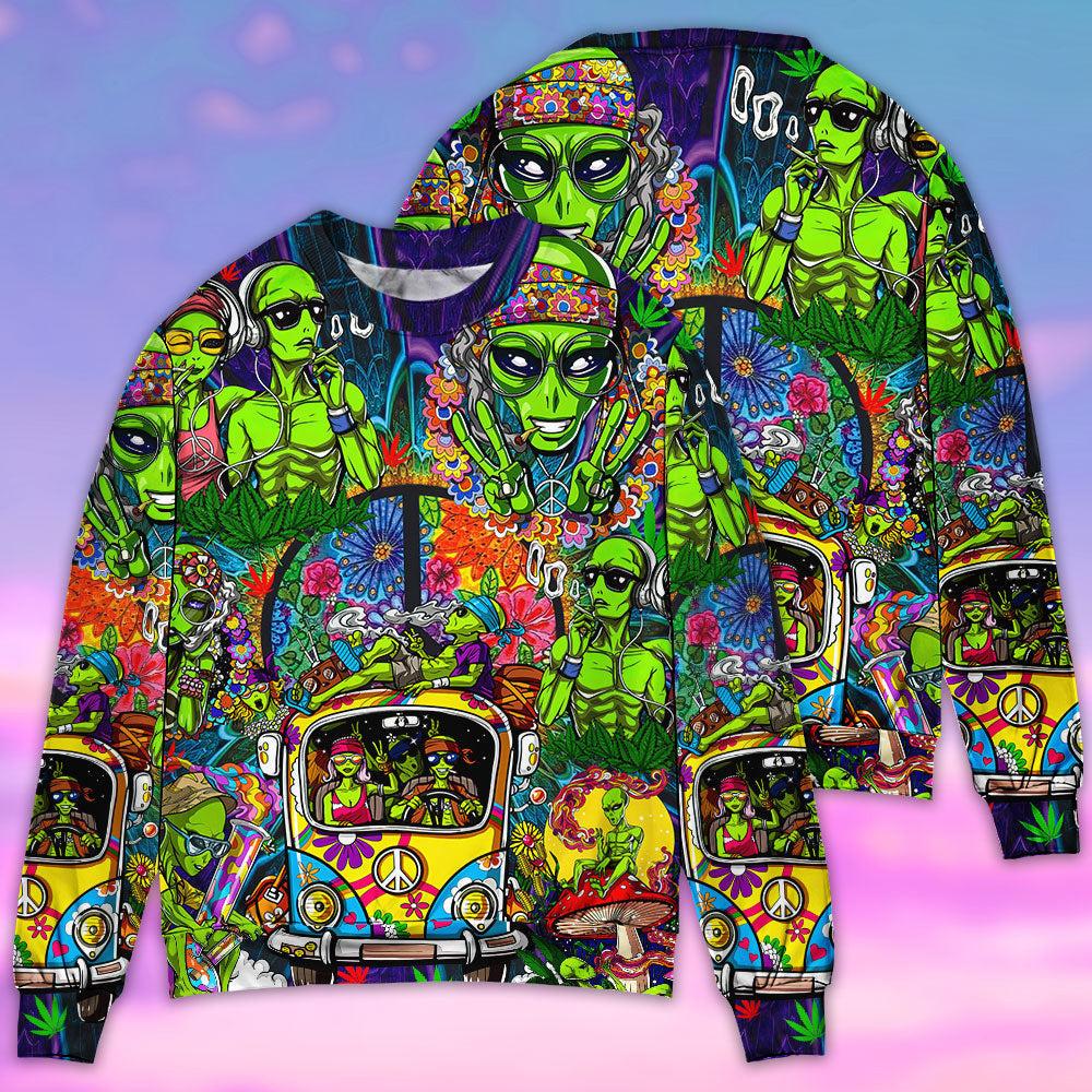 Hippie Space Alien Smoking Weed Ugly Christmas Sweaters