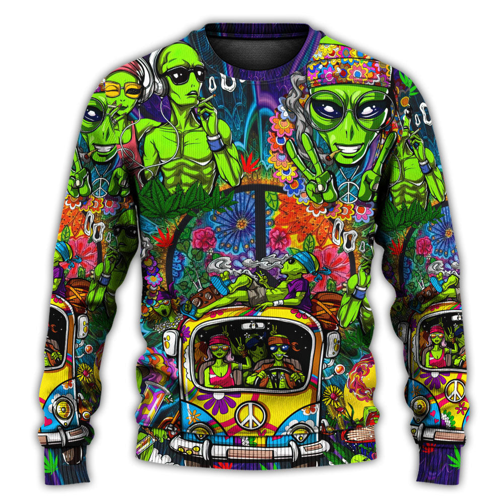 Hippie Space Alien Smoking Weed Ugly Christmas Sweaters
