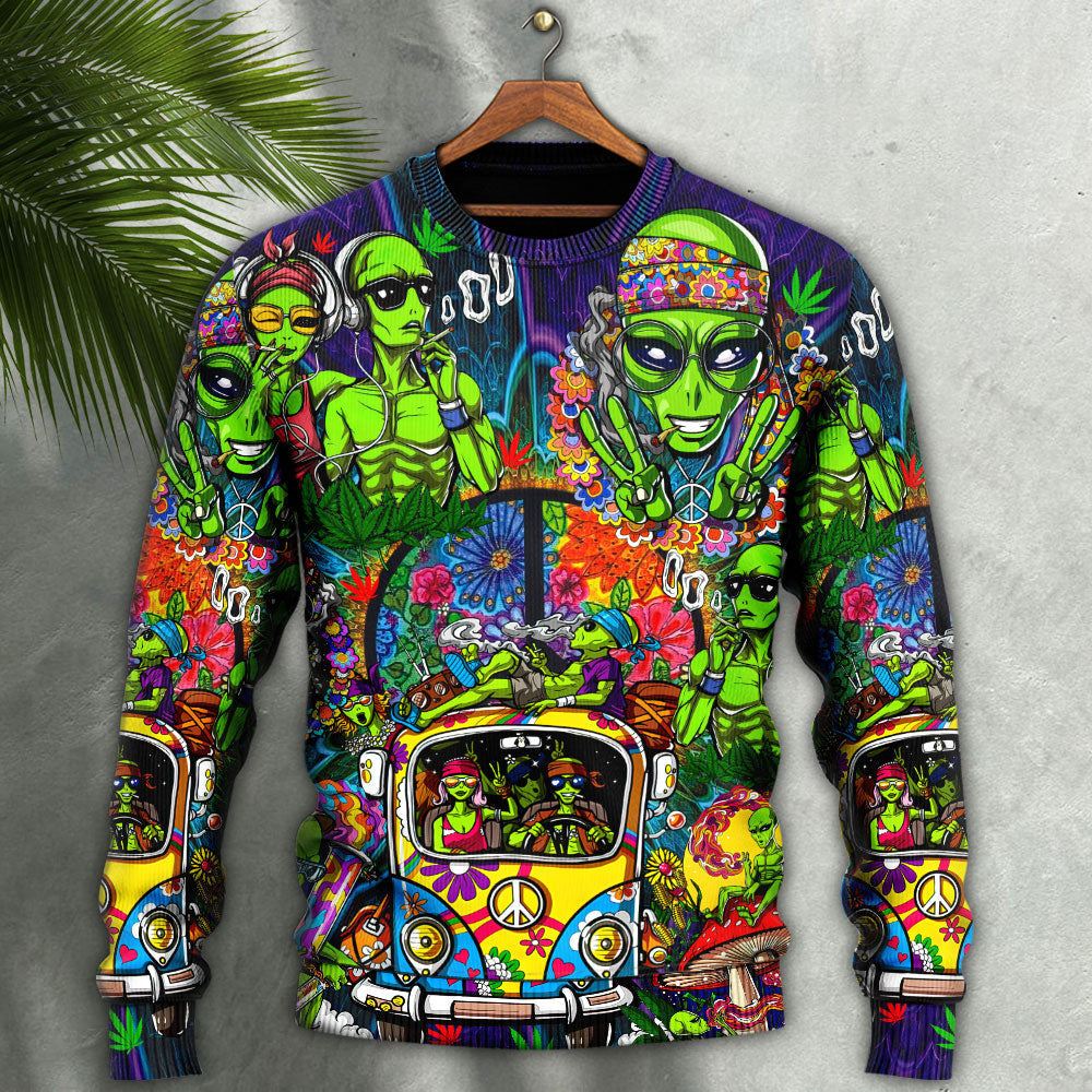 Hippie Space Alien Smoking Weed Ugly Christmas Sweaters