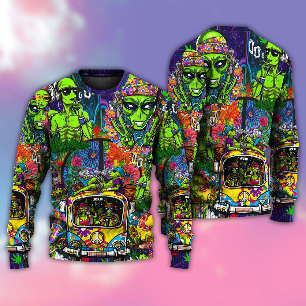 Hippie Space Alien Smoking Weed Ugly Christmas Sweaters