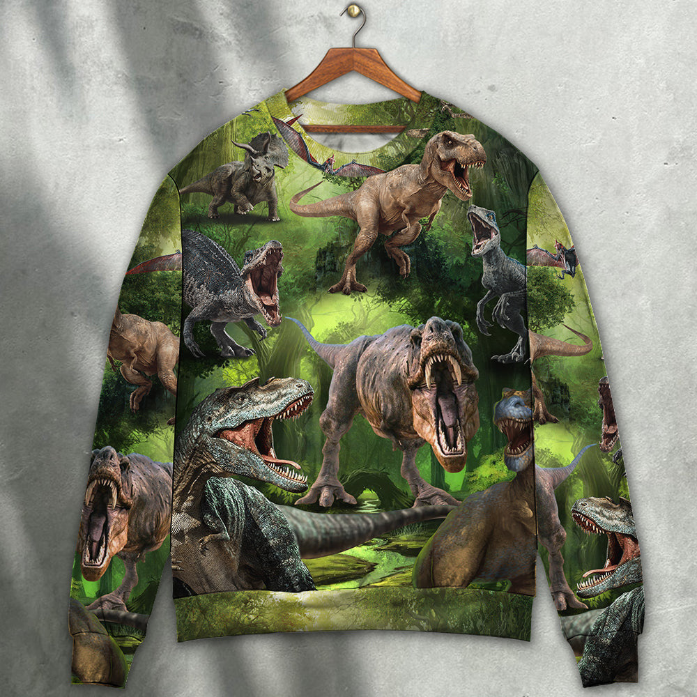 Dinosaur Cool In The Forest Style Ugly Christmas Sweaters