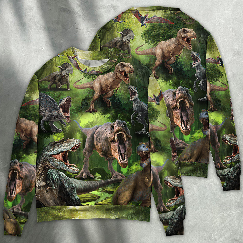 Dinosaur Cool In The Forest Style Ugly Christmas Sweaters