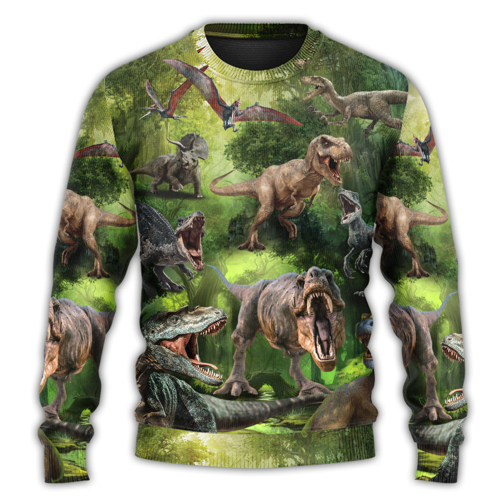 Dinosaur Cool In The Forest Style Ugly Christmas Sweaters