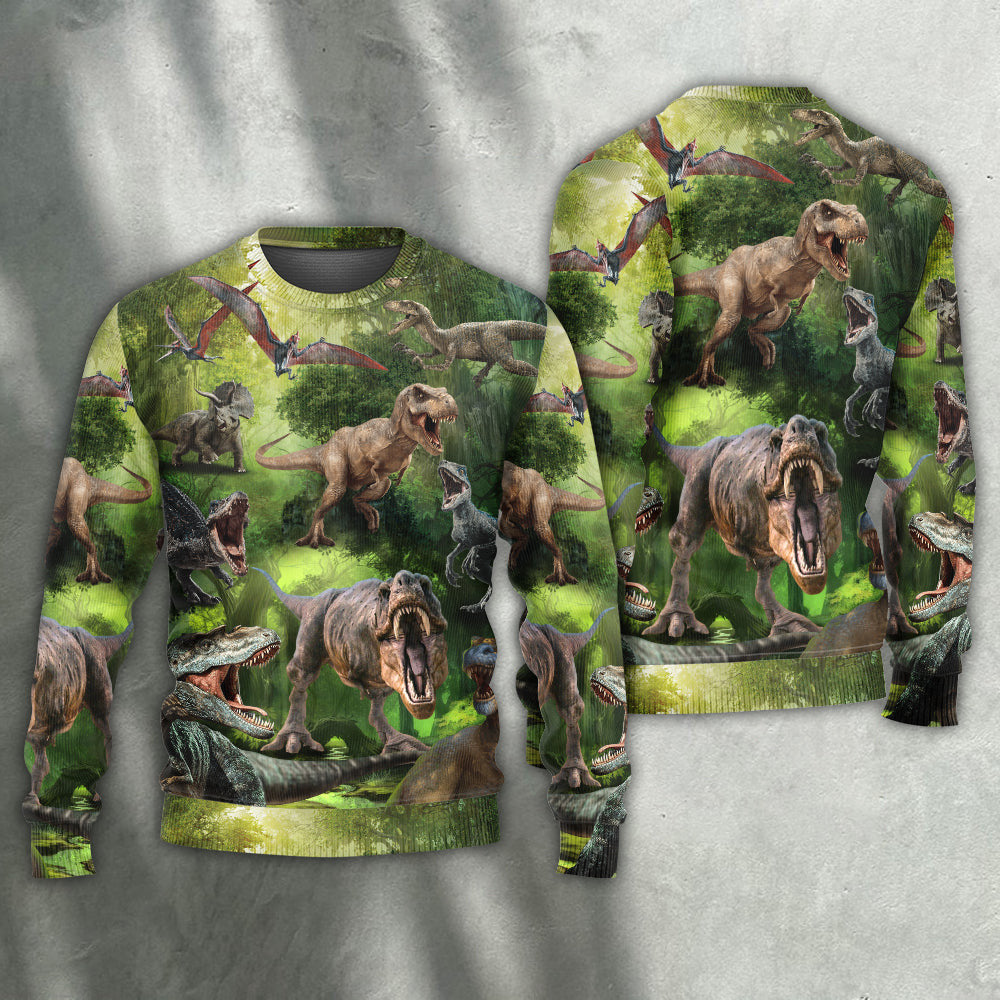 Dinosaur Cool In The Forest Style Ugly Christmas Sweaters