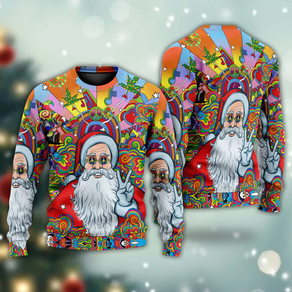 Hippie Santa Claus Color Ugly Christmas Sweaters