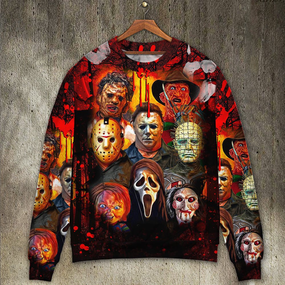 Halloween Horror Movie Characters Blood Scary Ugly Christmas Sweaters