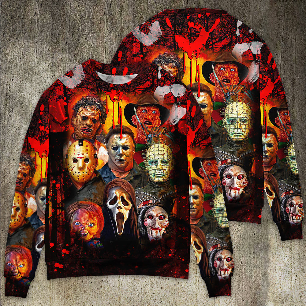 Halloween Horror Movie Characters Blood Scary Ugly Christmas Sweaters