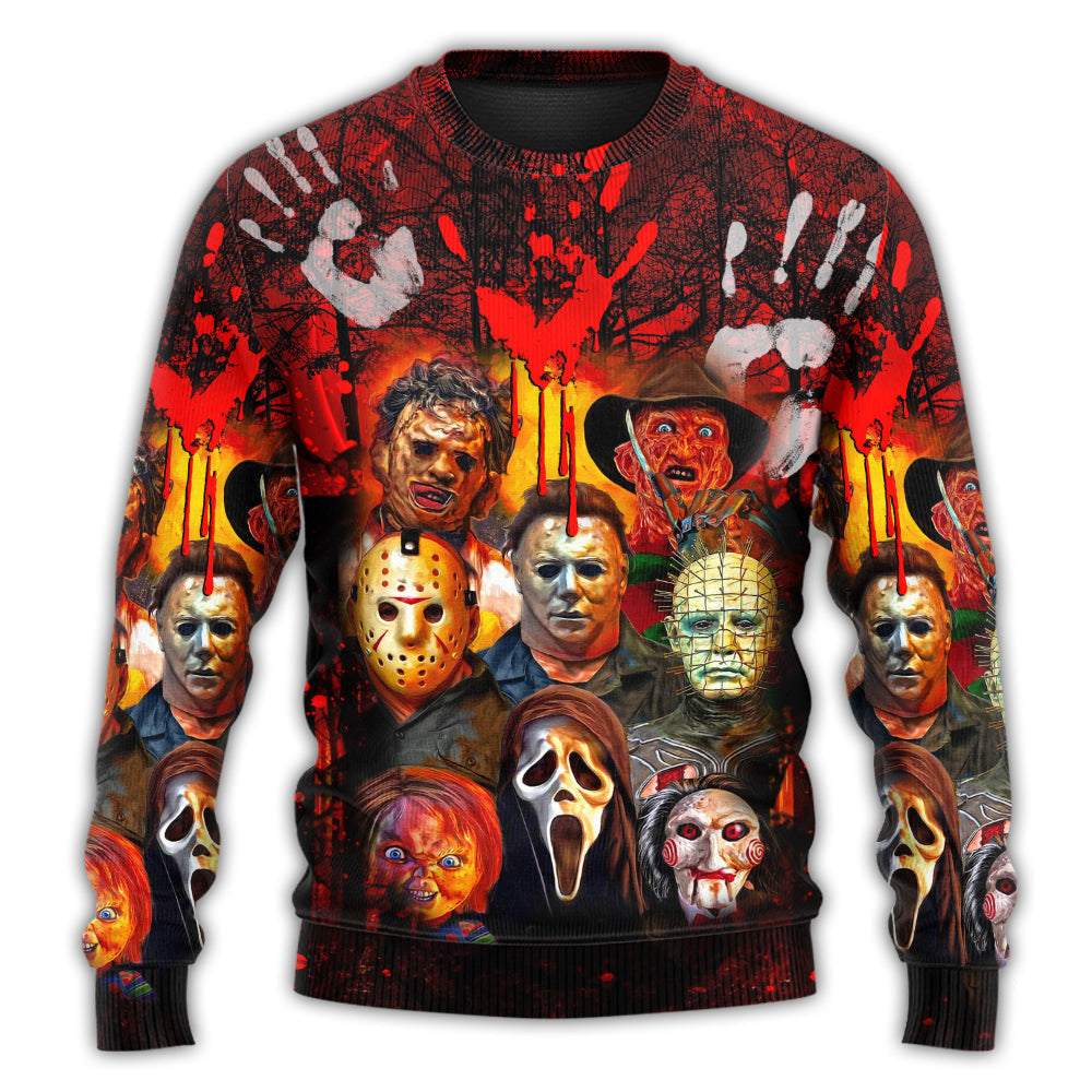 Halloween Horror Movie Characters Blood Scary Ugly Christmas Sweaters