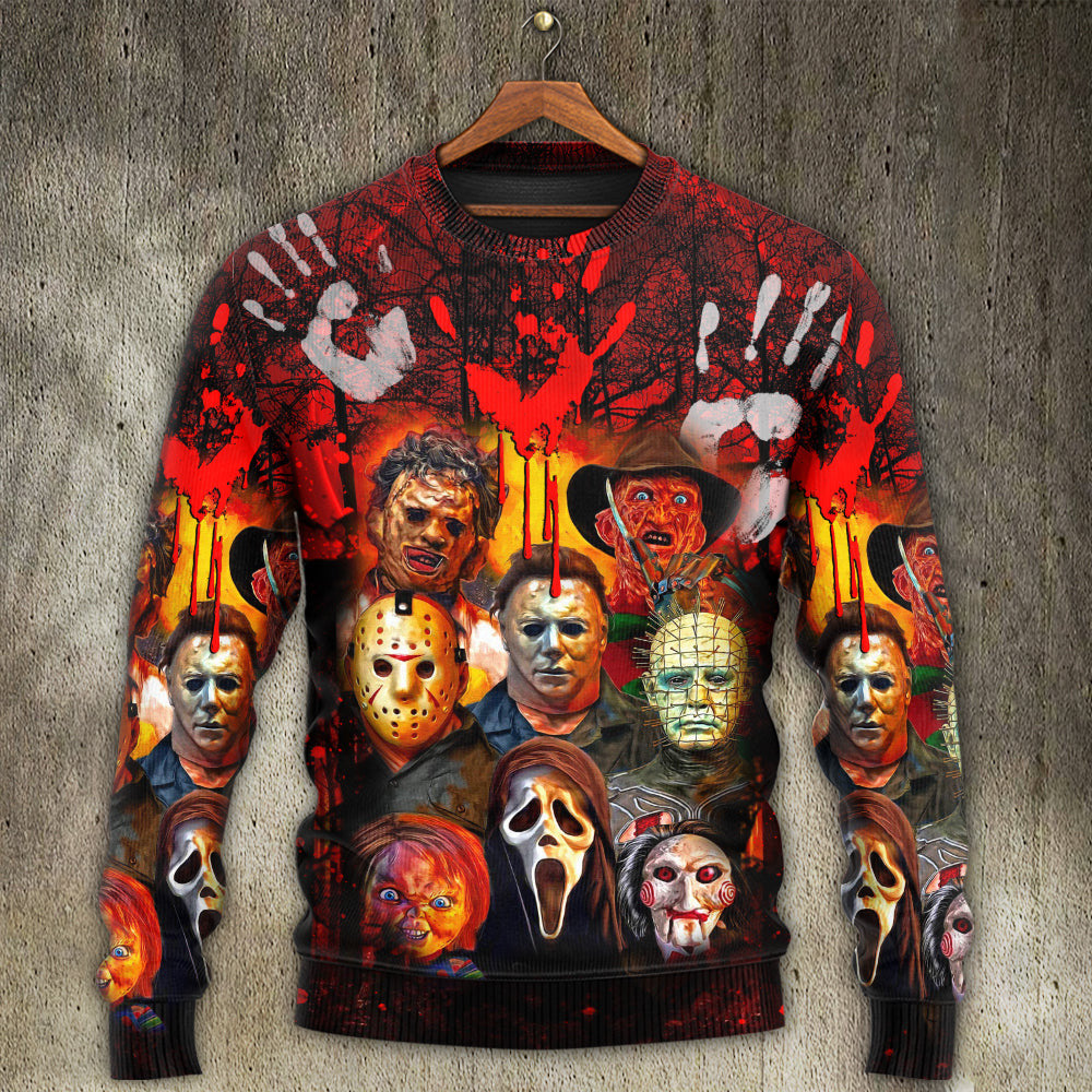Halloween Horror Movie Characters Blood Scary Ugly Christmas Sweaters