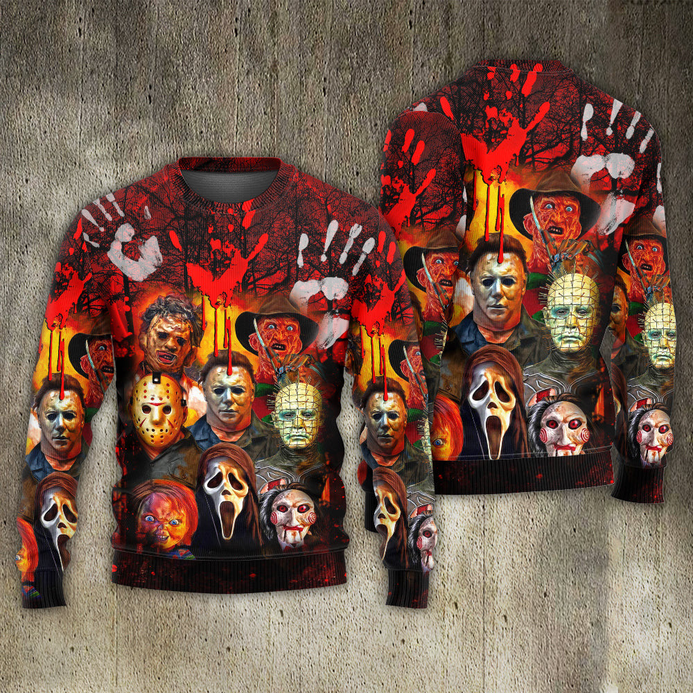 Halloween Horror Movie Characters Blood Scary Ugly Christmas Sweaters