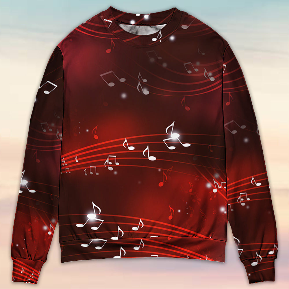 Music Musical Notes And Blurry Lights On Dark Red Ugly Christmas Sweaters
