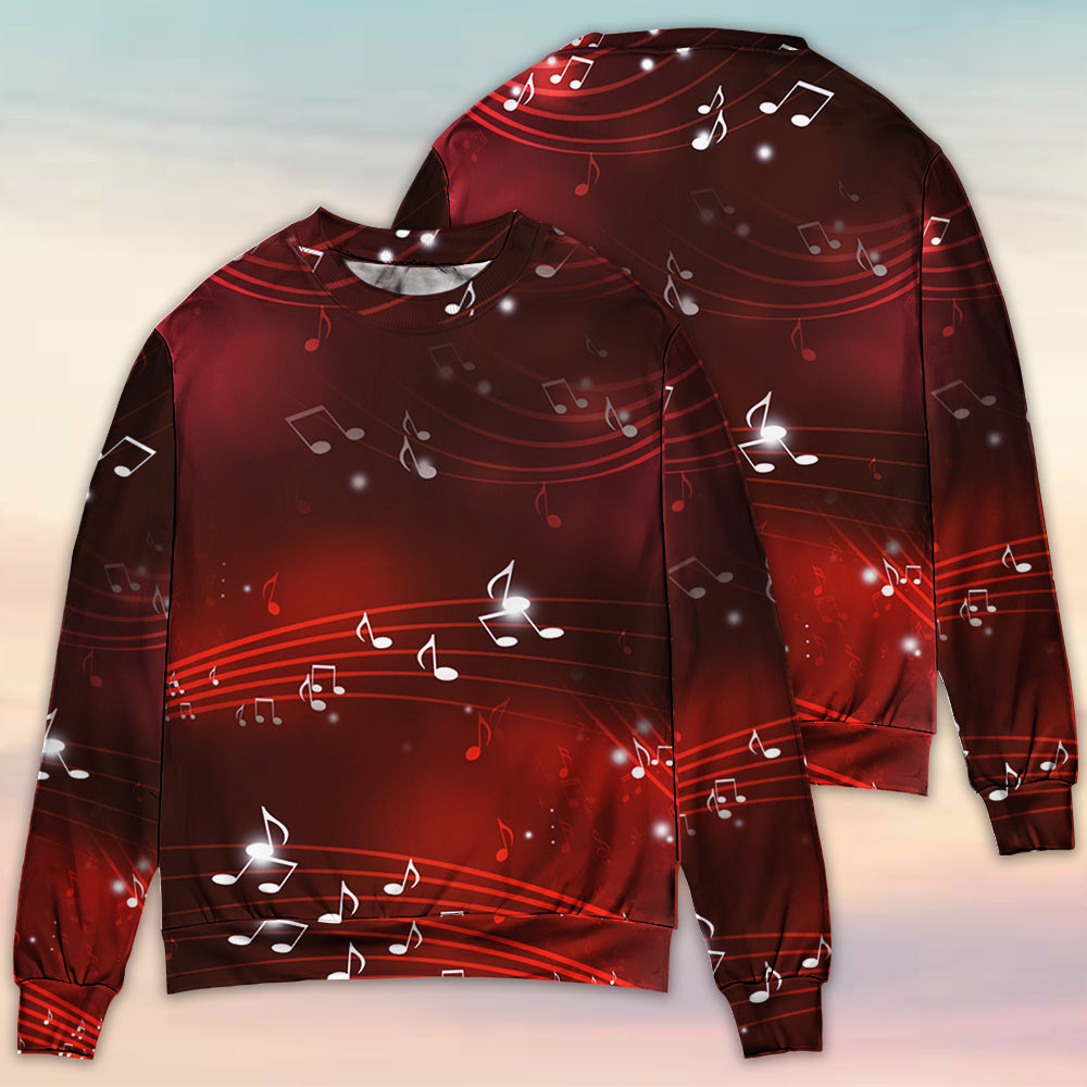 Music Musical Notes And Blurry Lights On Dark Red Ugly Christmas Sweaters