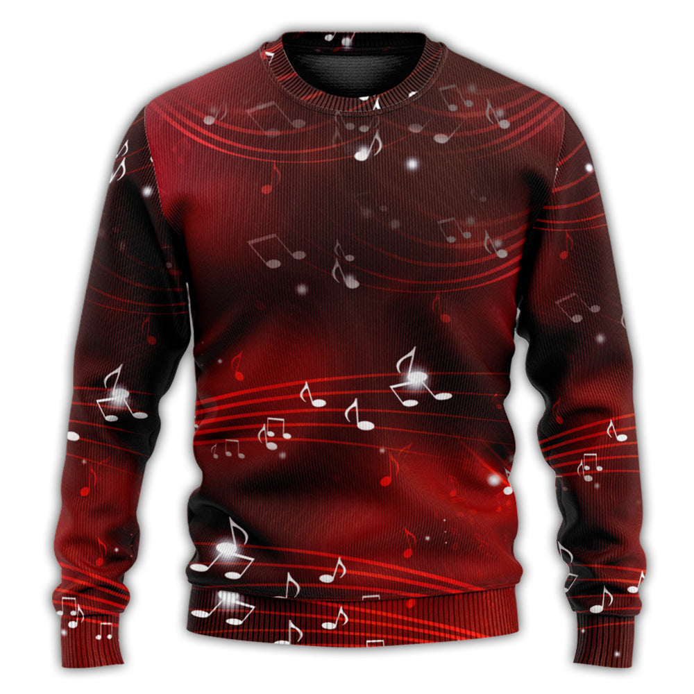 Music Musical Notes And Blurry Lights On Dark Red Ugly Christmas Sweaters