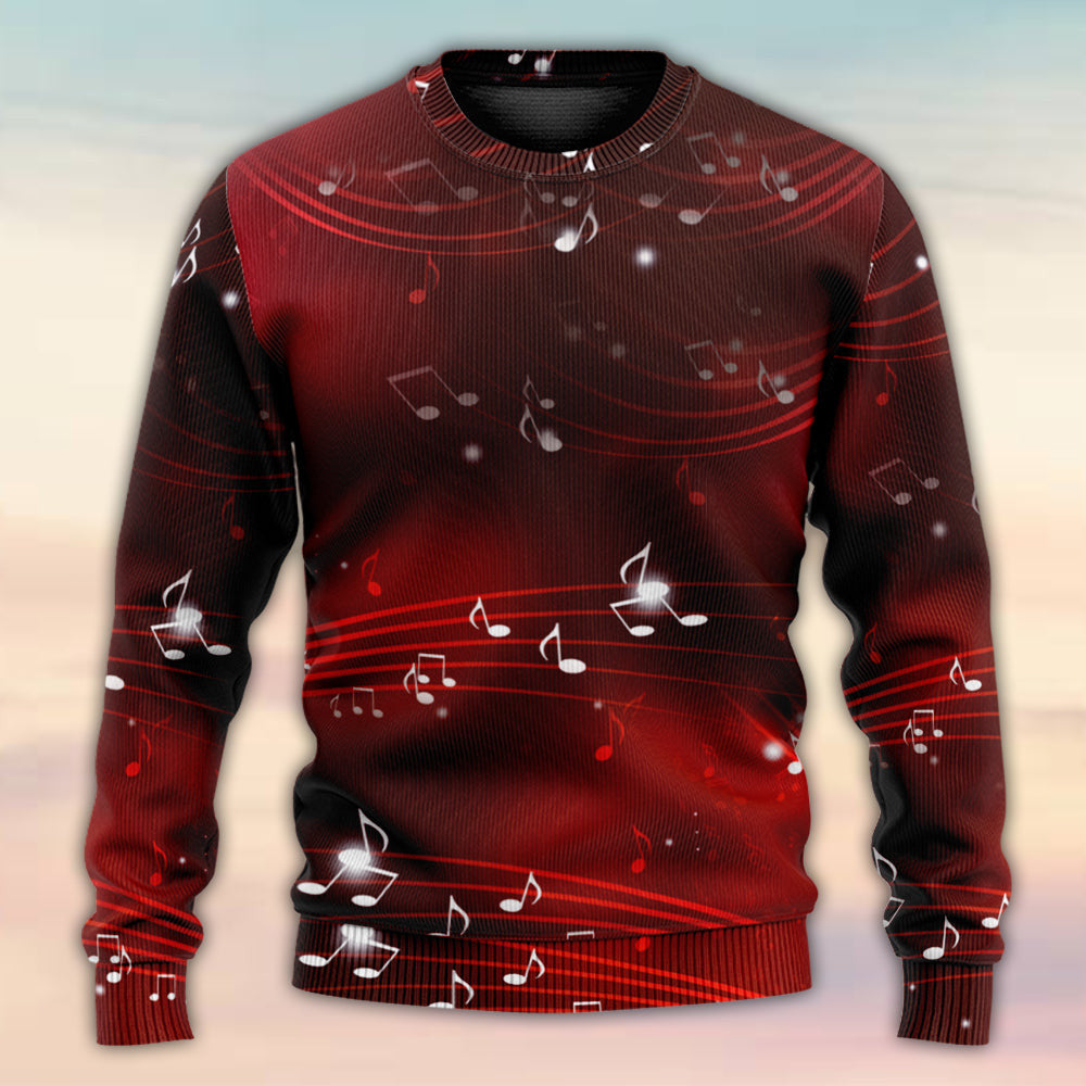 Music Musical Notes And Blurry Lights On Dark Red Ugly Christmas Sweaters