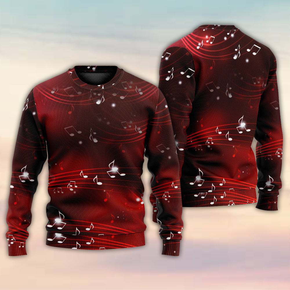 Music Musical Notes And Blurry Lights On Dark Red Ugly Christmas Sweaters