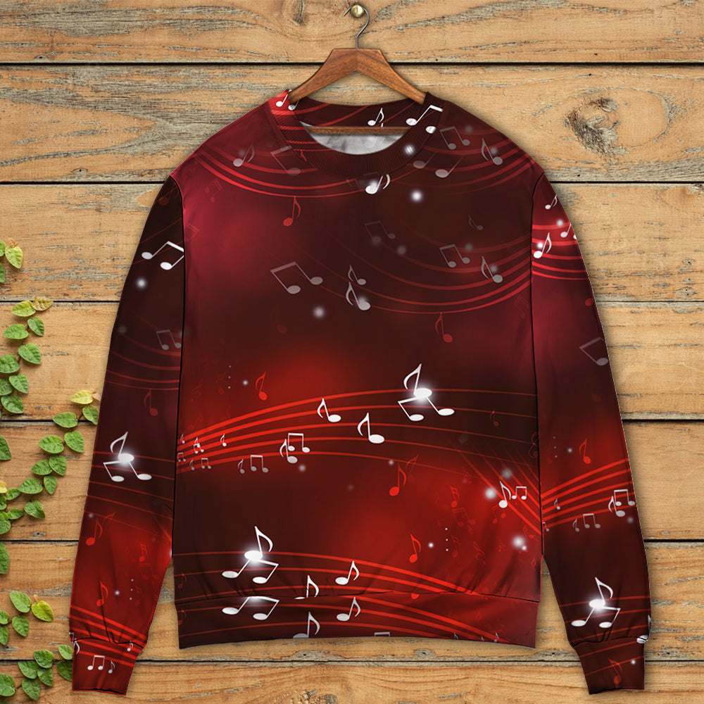 Music Musical Notes And Blurry Lights On Dark Red Ugly Christmas Sweaters