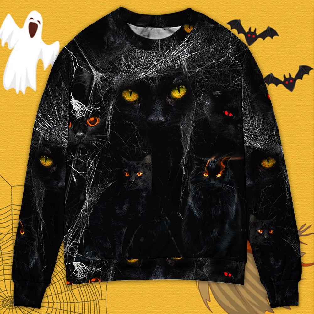 Halloween Black Cat In The Dark Ugly Christmas Sweaters