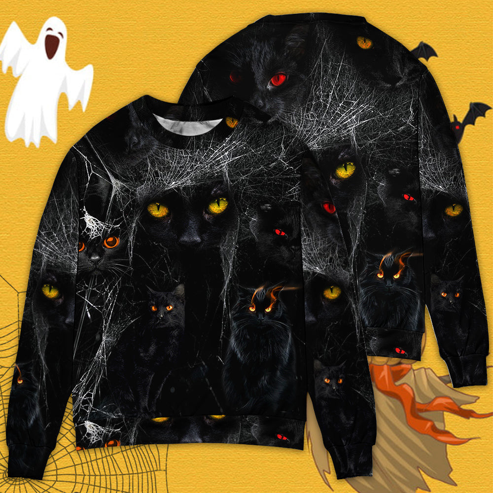 Halloween Black Cat In The Dark Ugly Christmas Sweaters