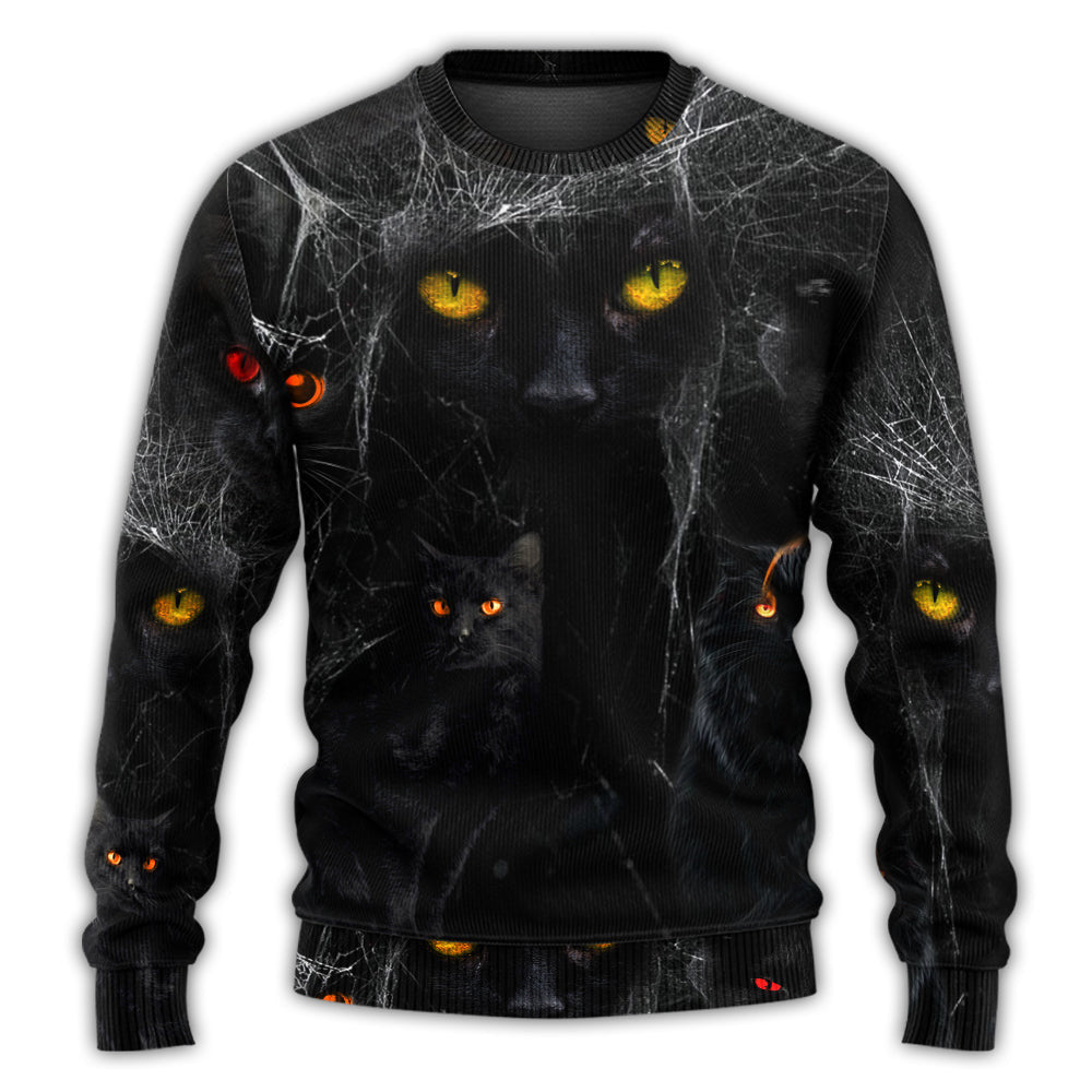 Halloween Black Cat In The Dark Ugly Christmas Sweaters