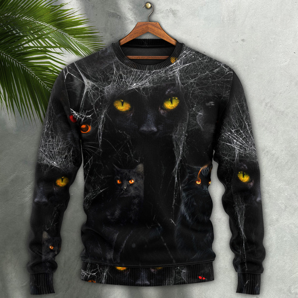Halloween Black Cat In The Dark Ugly Christmas Sweaters