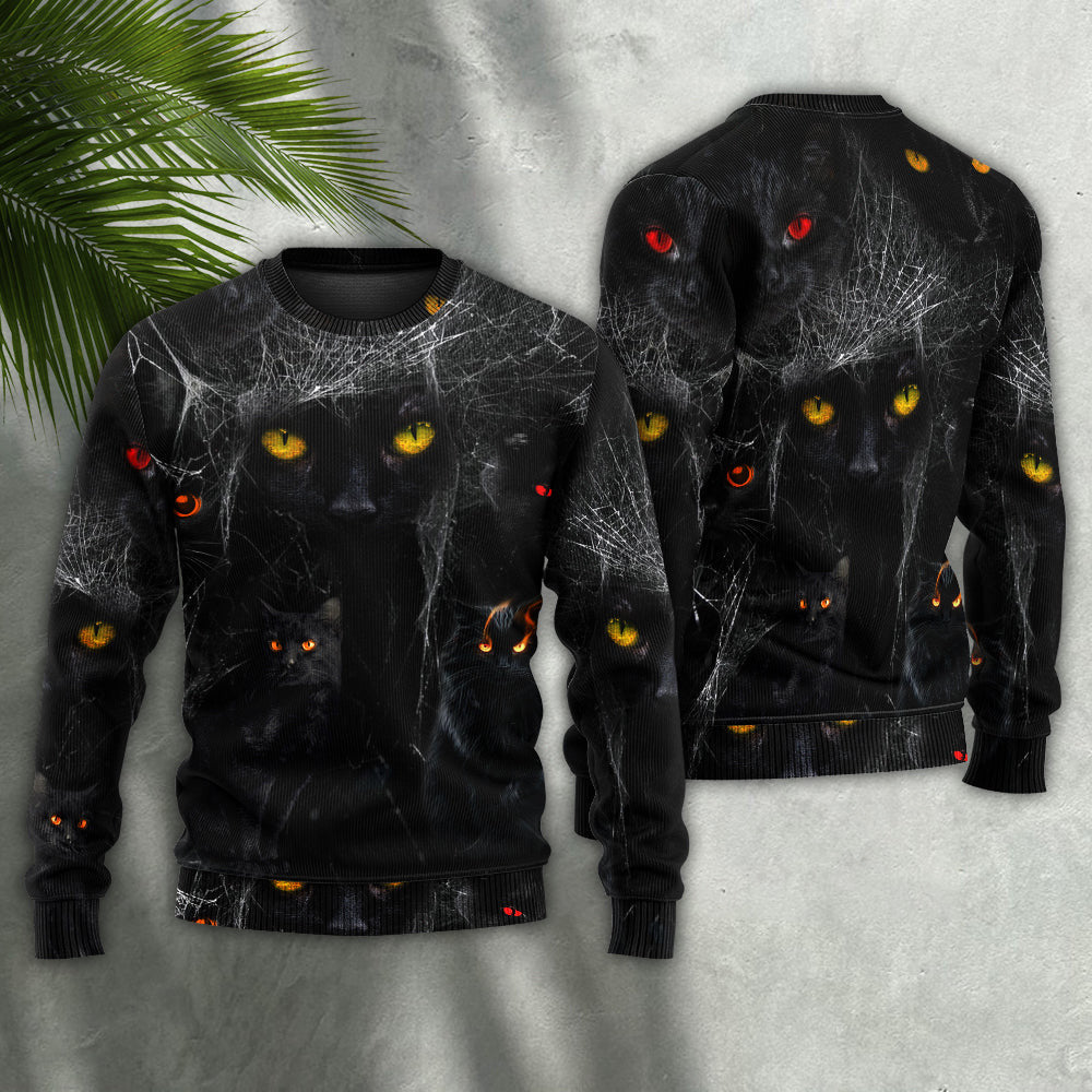 Halloween Black Cat In The Dark Ugly Christmas Sweaters